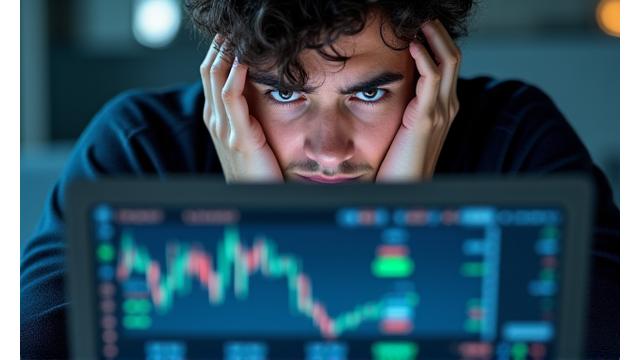 Persona confundida mirando un gráfico bursátil